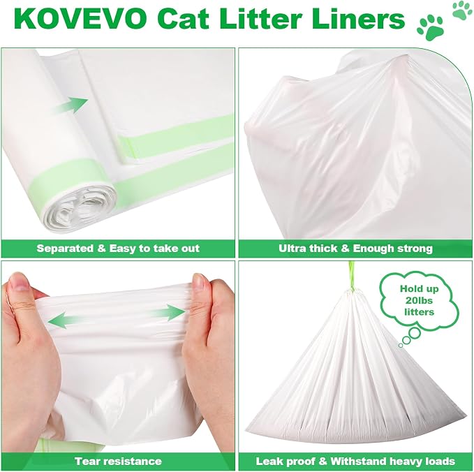 100 PCS Jumbo Cat Litter Box Liners for Large Litter Tray, 36"x19" | 3MIL Extra Thick, Heavy Duty, Tear & Leak Resistant, Drawstring Close