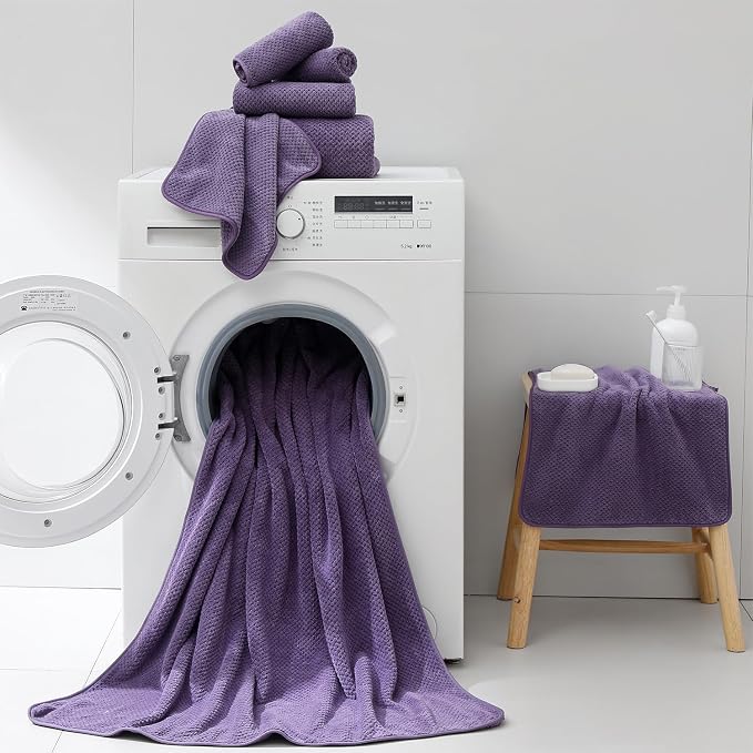 18 Piece Microfiber Bath Towels Set - 6 Bath Sheets,6 Hand Towels And 6 Washcloths,Soft Family Towels,Highly Absorbent Bathroom Towel,Quick Dry Shower Towel Luxury Towels For Hotel Spa Dorm-Purple