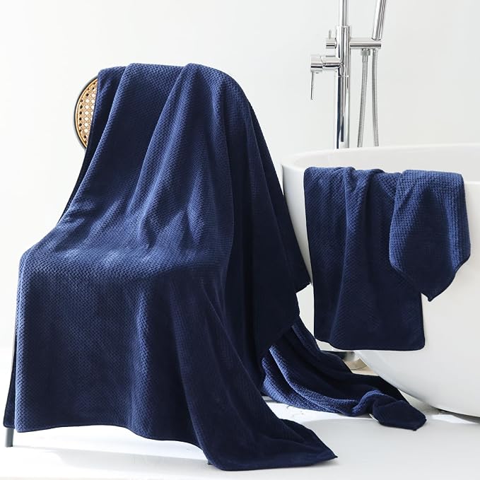 30x60 Inches Extra Large Bath Towels Set Super Soft Absorbent Luxury Microfiber Towels for Bathroom (Navy Blue, 3PCS)