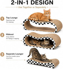2 in 1 Large Cardboard Cat Scratcher Lounger, Cat Scratching Board for Indoor Cats, 100% Recyclable & Reversible Horizontal Scratching Pads Prevents Furniture Damage, Checkerboard