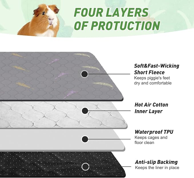2Pcs Guinea Pig Cage Liners,Guinea Pig Fleece Cage Liners24''X36'' Super Absorbent Washable Pee Pads Reusable for Rabbit Hamster Chinchilla