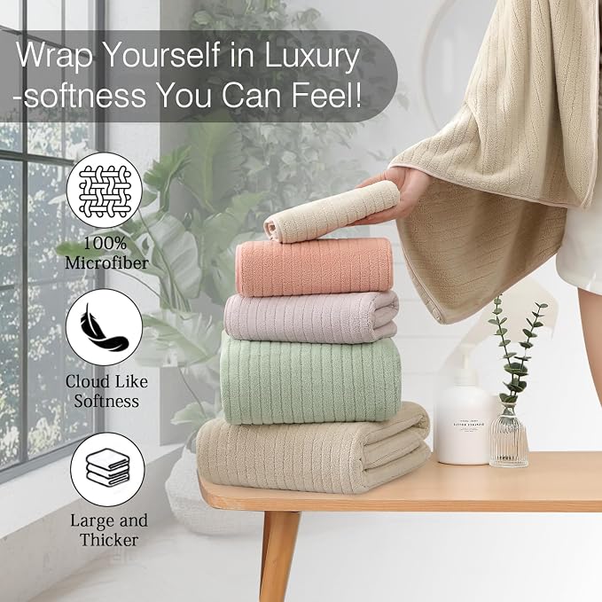18 Piece Family Bath Towel Set Include 6 Bath Towels,6 Hand Towels and 6 Washcloths Soft Bathroom Towel with Hanging Loops,Highly Absorbent Quick Dry Towels Set for Bathroom,Hotel and Spa-Beige