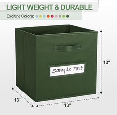 13x13x13 storage cube bins (Set of 10) Fabric storage cubes with 10 Labels Window Cards & a Pen, storage cubes 13x13, Collapsible 13 inch cube storage bins, Cubby Organizer Boxes, Dark Green