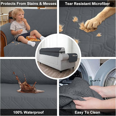 100% Waterproof Couch Cover,Straps&Pockets,pet Friendly,23" Gray | Washable sofa cover, pet-friendly, scratch-resistant furniture protector, quilted sofa cover, reversible, non-slip backing.