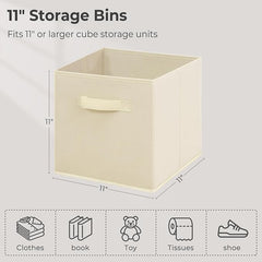 11 Inch Fabric Storage Cubes, Sturdy Foldable Storage Bins, Heavy Duty Cube Organizer for Clothes, Blankets, Shelves, Closets, Bedroom, Living Room, Beige, 10 Pack