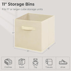 11 Inch Fabric Storage Cubes, Sturdy Foldable Storage Bins, Heavy Duty Cube Organizer for Clothes, Blankets, Shelves, Closets, Bedroom, Living Room, Beige, 12 Pack