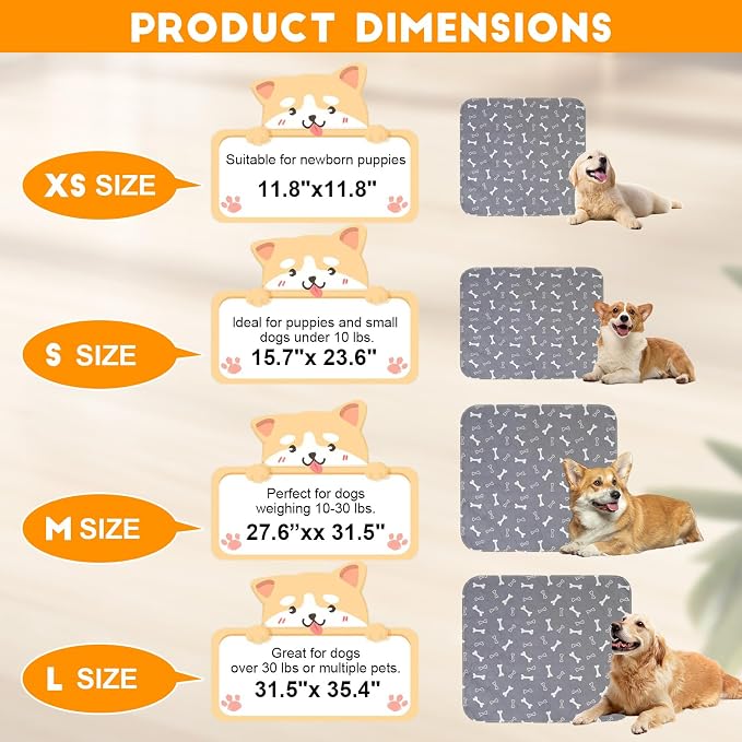2PC Puppy Pee Pads with Pheromones, Washable Puppy Training Pads for Dogs Reusable Puppy Potty Pads for Dogs and Cats(with Pet Hair Removal Gloves)