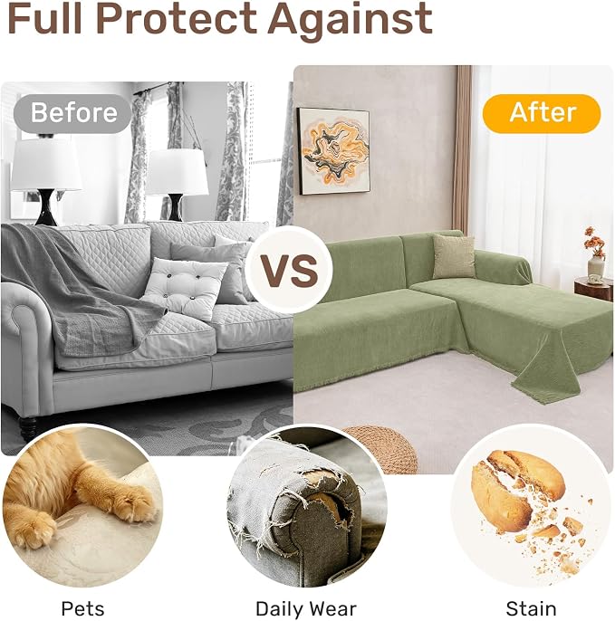 2 Pieces Sectional Couch Covers L Shaped Cover XL Light Sage | Thick Washable Fabric for L Shaped Sectional Sofa, Anti-Pet Hair, Stain & Wear Resistant, Easy Care & Installation