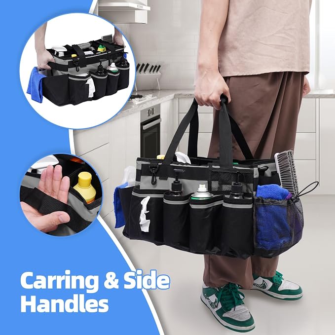 2 Large Cleaning Supplies Bags for Housekeepers for Kitchen, Grey
