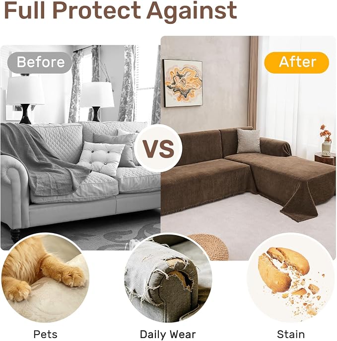 2 Pieces Sectional Couch Covers L Shaped Cover XL Coffee | Thick Washable Fabric for L Shaped Sectional Sofa, Anti-Pet Hair, Stain & Wear Resistant, Easy Care & Installation