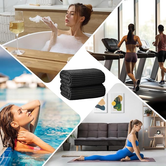 2 Piece Bath Sheets, 40"x80" Microfiber Bath Towels, Black | Extra-large size, Quick dry, Highly Absorbent, Lint Free .shower towels for bathroom gym spa .Big and Tall users
