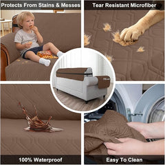100% Waterproof Quilted Couch Cover,Straps&Pockets,68" Darkbrown | Washable sofa cover, pet-friendly, scratch-resistant furniture protector, quilted sofa cover, reversible, non-slip backing.