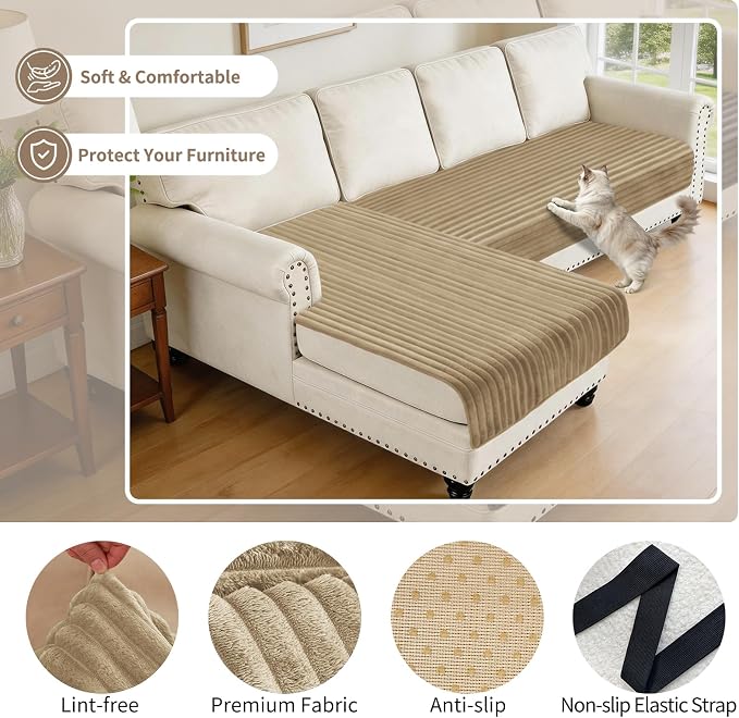 100% Waterproof Couch Covers for Sectional Sofa, Washable Couch Cover, L Shaped Couch Cover for Dogs, Non Slip 2 Pieces Sofa Cover Pet Friendly, 35"x63"+35"x70.9"-Camel