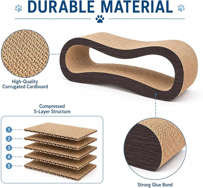 2 in 1 Cat Scratcher Cardboard Lounge Bed, Cat Scratching Post, Durable Board Pads Prevents Furniture Damage,Large,Brown