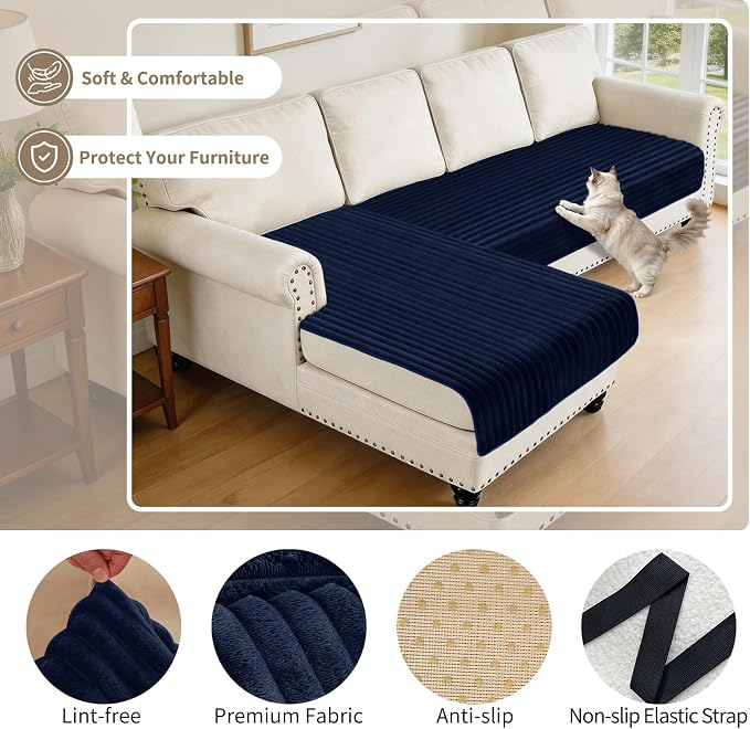 100% Waterproof Couch Covers for Sectional Sofa, Washable Couch Cover, L Shaped Couch Cover for Dogs, Non Slip 2 Pieces Sofa Cover Pet Friendly, 35"x63"+35"x70.9"-Navy Blue