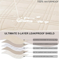 100% Waterproof Couch Cover for Dogs, Anti-Slip Washable Sofa Cover with Elastic Straps & Side Pockets, Durable Furniture Protector for Kids, Pets & Dogs (Armchair 23", Beige)