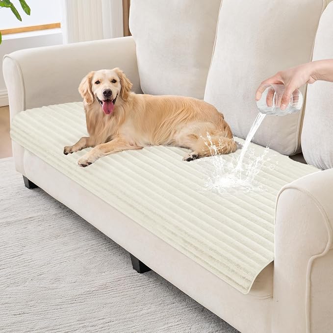 100% Waterproof Couch Covers for Dogs, 35"×63" Washable Couch Cover, Non Slip Sectional Couch Covers for 3 Cushion Sofa Cover Pet Friendly, Cat and Dog Couch Bed Cover- Off-White