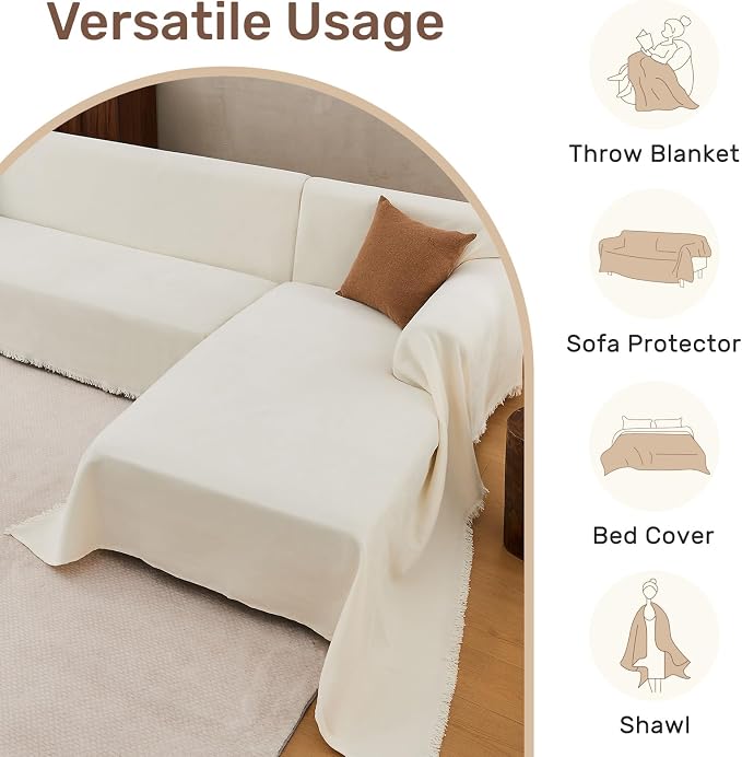 2 Pieces Sectional Couch Covers L Shaped Cover XL Cream White | Thick Washable Fabric for L Shaped Sectional Sofa, Anti-Pet Hair, Stain & Wear Resistant, Easy Care & Installation