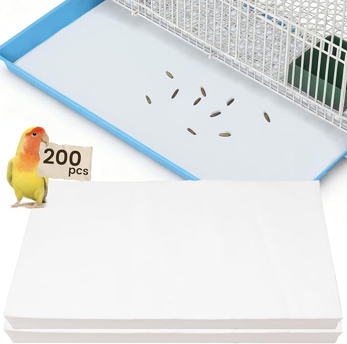 17.7x13.8in Bird Cage Liners - 200 Sheets Pre-Cut Disposable Cage Tray Liners, High Absorbent Non-Woven Pads for Parrots, Cockatiels and Small Animals