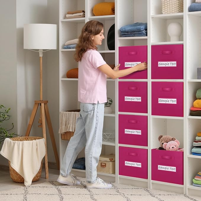 13x13 storage cube bins (Set of 10) Foldable Fabric storage cubes with 10 Labels Window Cards & a Pen,13 inch cube storage bins,Closet Organizers for Shelves,Cubby Organizer Boxes,Dark pink