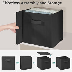 11 Inch Fabric Storage Cubes, Sturdy Foldable Storage Bins, Heavy Duty Cube Organizer for Clothes, Blankets, Shelves, Closets, Bedroom, Living Room, Black, 10 Pack