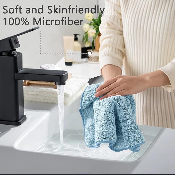 18 Piece Bath Towels Set,100% Microfiber Family Bathroom Towel with Hanging Loops-6 Bath Towels,6 Hand Towels,6 Washcloths,Quick Dry Highly Absorbent Shower Towel for Bathroom,Hotel,Spa-Turquoise