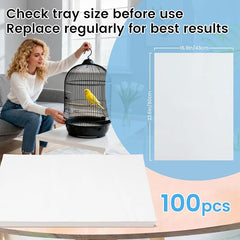 23.6x16.9in Bird Cage Liners - 100 Sheets Pre-Cut Disposable Cage Tray Liners, High Absorbent Non-Woven Pads for Parrots, Cockatiels and Small Animals