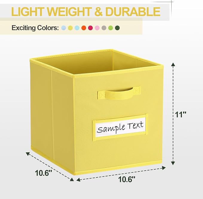 11x11 storage cube bins (Set of 10) Foldable Fabric storage cubes with 10 Labels Window Cards & a Pen,11 inch cube storage bin,Closet Organizers for Shelves,Cubby Organizer Boxes,Dark Yellow