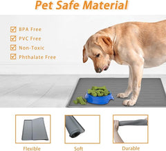 24" x 16" Dog Food Mat, Silicone Pet Mats for Food and Water, Nonslip Pet Feeding Mats for Floors, Dog Cat Bowl Mat with Raised Edges, Light Brown