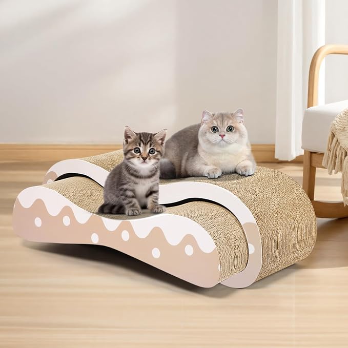 2 in 1 Cat Scratcher for Indoor Cats, Large Cardboard Cat Scratcher Lounger, 100% Recyclable&Reversible Horizontal Scratching Pads Prevents Furniture Damage,Wave