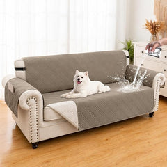 100% Waterproof Couch Cover for Dogs, Washable Anti-Slip Sofa Cover with Elastic Straps & Side Pockets, Quilted Furniture Protector for Kids & Pets (3 Cushion 68", Camel)