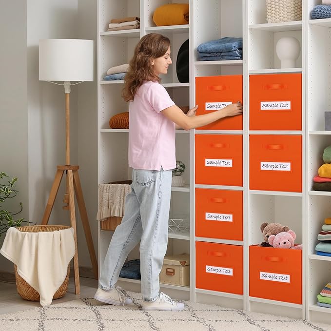 11x11 storage cube bins (Set of 10) Foldable Fabric storage cubes with 10 Labels Window Cards & a Pen,11 inch cube storage bin,Closet Organizers for Shelves,Cubby Organizer Boxes,Orange