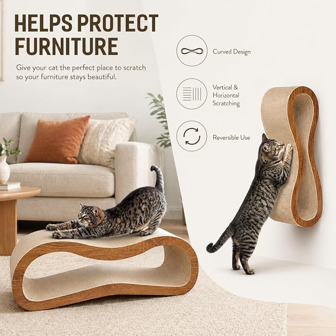 2 in 1 Cat Scratch Pads, Large Scratcher Board for Scraching & Napping, 100% Recyclable&Reversible Cat Scratchers for Indoor Cats Scratching Pad Couch Lounger Cardboard