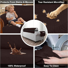 100% Waterproof Quilted Couch Cover,Straps&Pockets,78" Chocolate | Washable sofa cover, pet-friendly, scratch-resistant furniture protector, quilted sofa cover, reversible, non-slip backing.