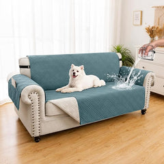 100% Waterproof Couch Cover for Dogs, Washable Anti-Slip Sofa Cover with Elastic Straps & Side Pockets, Quilted Furniture Protector for Kids & Pets (3 Cushion 68", Grayishblue)