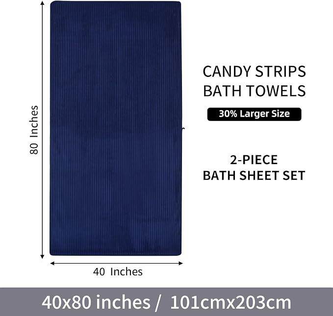 2 Piece Bath Sheets, 40"x80" Bath Towels, Navy Blue | Extra-large size, Quick dry, Highly Absorbent, Lint Free .shower towels for bathroom gym spa .Big and Tall users