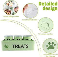 28oz Metal Dog Treat Container Set of 3,Dog Treat Jars with Airtight Lids,Cat Treat Jar,Dog Treat Canister for Countertop,Coated Galvanized Steel Dog Treats Station-Green