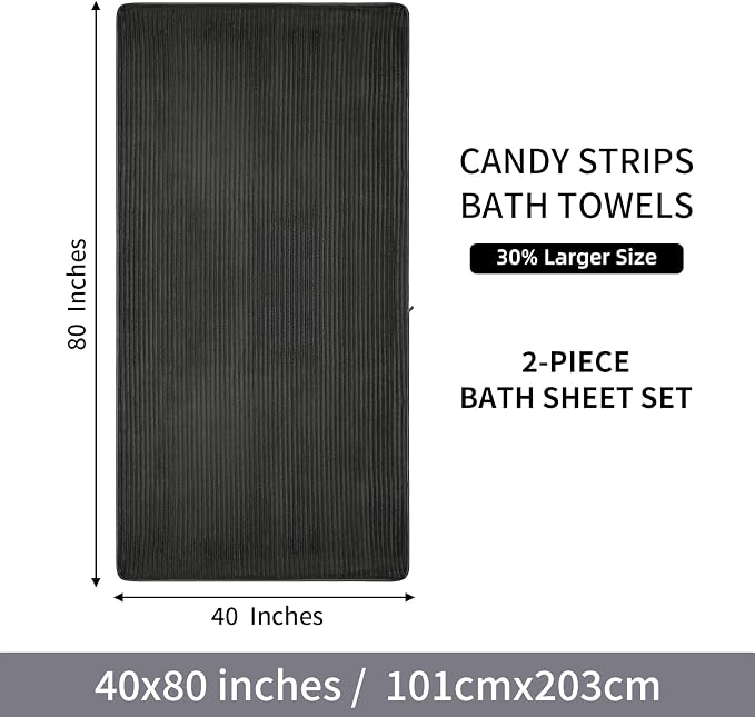 2 Piece Bath Sheets, 40"x80" Bath Towels, Charcoal Gray | Extra-large size, Quick dry, Highly Absorbent, Lint Free .shower towels for bathroom gym spa .Big and Tall users