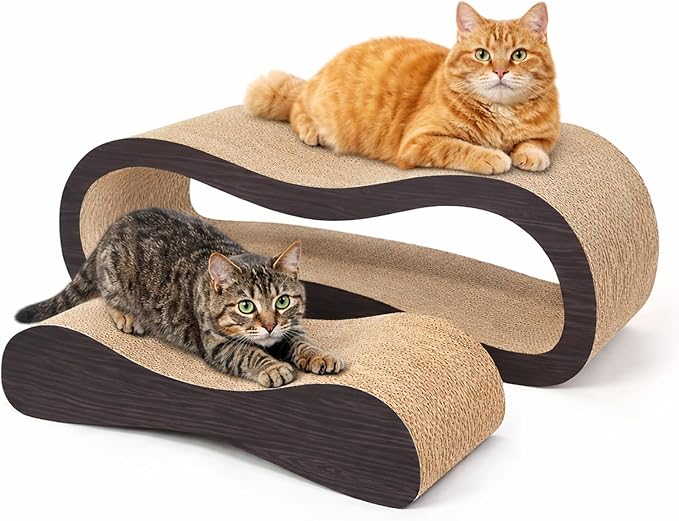 2 in 1 Cat Scratcher Cardboard Lounge Bed, Cat Scratching Post, Durable Board Pads Prevents Furniture Damage,Large,Brown