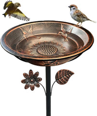 13" Metal Bird Bath for Outside – Hummingbird Embossed Garden Birdbath Bowl with Stake | Adjustable Height Outdoor Bird Bath, Removable Bowl, Rust Resistant Yard Lawn Decor