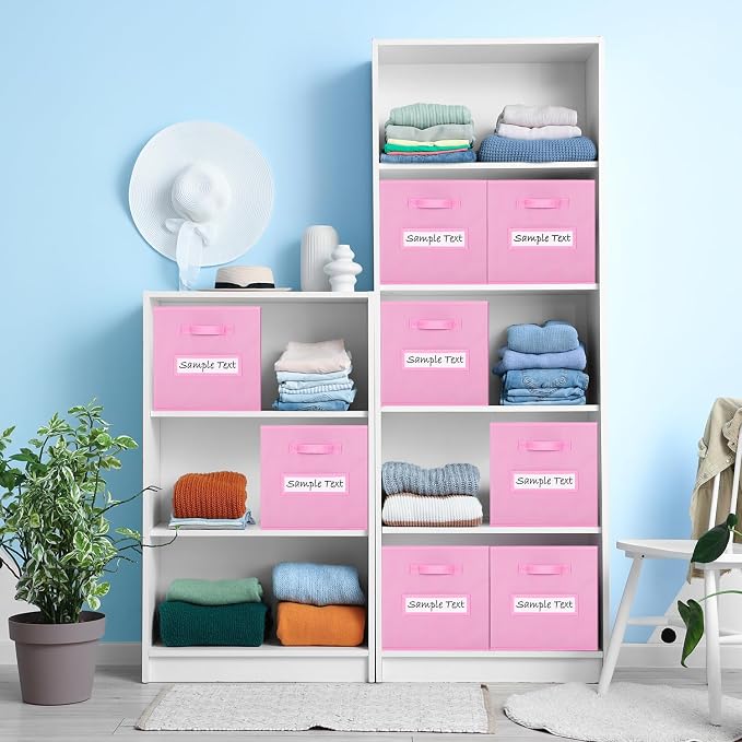 13x13 storage cube bins (Set of 10) Foldable Fabric storage cubes with 10 Labels Window Cards & a Pen,13 inch cube storage bins,Closet Organizers for Shelves,Cubby Organizer Boxes,Light Pink