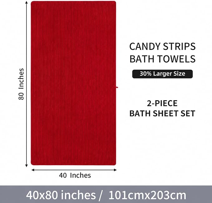 2 Piece Bath Sheets, 40"x80" Microfiber Bath Towels, Red | Extra-large size, Quick dry, Highly Absorbent, Lint Free .shower towels for bathroom gym spa .Big and Tall users