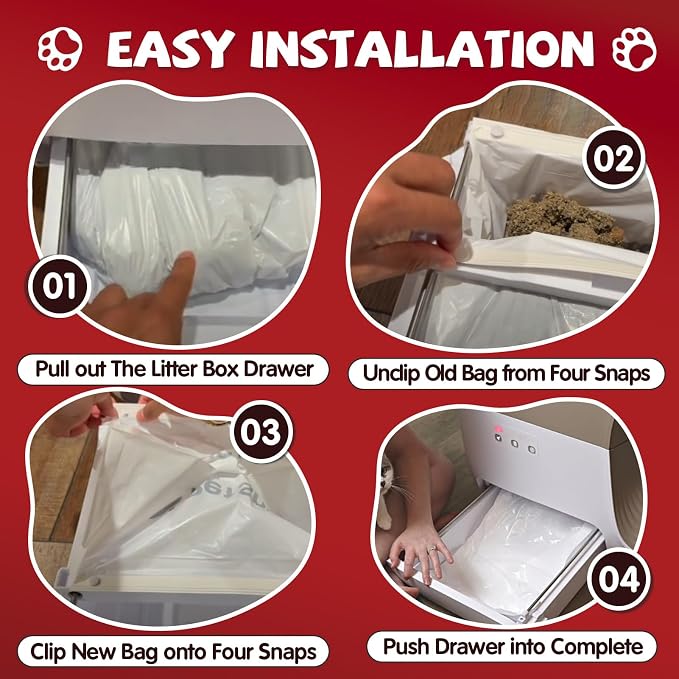 200 Pcs Self-Sealing Drawer Cat Litter Bags for Pet Snowy + Cat Litter Box | Pre-Punched Holes Anti-Shifting, Thickened & Wear-Resistant, Leakproof Secure Liner, Lock Litter Odor, Quick Install