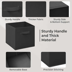 11 Inch Fabric Storage Cubes, Sturdy Foldable Storage Bins, Heavy Duty Cube Organizer for Clothes, Blankets, Shelves, Closets, Bedroom, Living Room, Black, 7 Pack