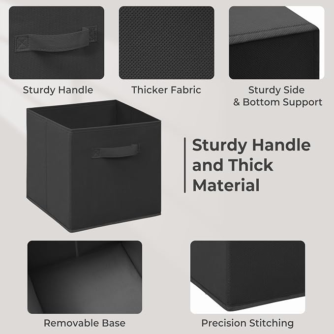11 Inch Fabric Storage Cubes, Sturdy Foldable Storage Bins, Heavy Duty Cube Organizer for Clothes, Blankets, Shelves, Closets, Bedroom, Living Room, Black, 5 Pack