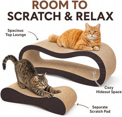 2 in 1 Cat Scratcher Cardboard Lounge Bed, Cat Scratching Post, Durable Board Pads Prevents Furniture Damage,Large,Brown