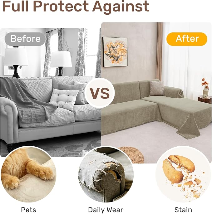 2 Pieces Sectional Couch Covers L Shaped Cover XXL Quicksand | Thick Washable Fabric for L Shaped Sectional Sofa, Anti-Pet Hair, Stain & Wear Resistant, Easy Care & Installation