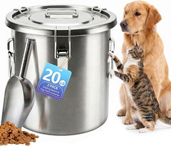 20LB Stainless Steel Dog Food Storage Container with Lid & Scoop, Large Dog Food Storage Container for Dry Pet Food, Metal Dog Food Container, Pet Food Storage Container for Kibble