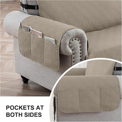 100% Waterproof Couch Cover,Straps&Pockets,pet Friendly,46" Camel | Washable sofa cover, pet-friendly, scratch-resistant furniture protector, quilted sofa cover, reversible, non-slip backing.