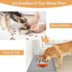 24" x 16" Dog Food Mat, Silicone Pet Mats for Food and Water, Nonslip Pet Feeding Mats for Floors, Dog Cat Bowl Mat with Raised Edges, Dark Gray